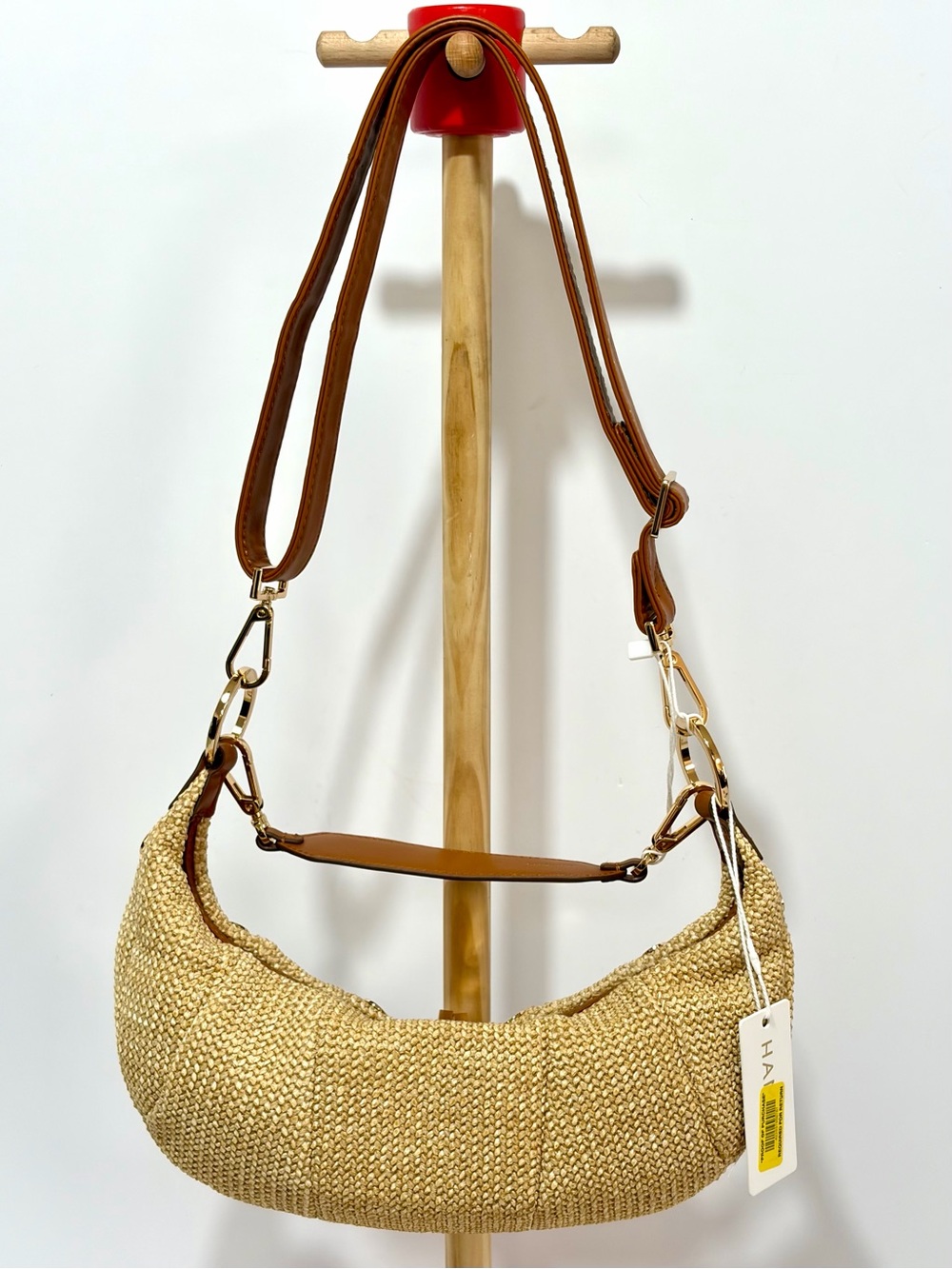 Hammitt Erica Small Raffia Croissant 🥐 Shoulder Bag In Cocoa Raffia/Gold NWT!! - Picture 9 of 16
